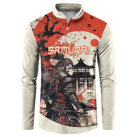 Samurai Warrior Japan Button Sweatshirt Red-blossomed Tree Classic Japanese Stylized LT14 Red - Polynesian Pride