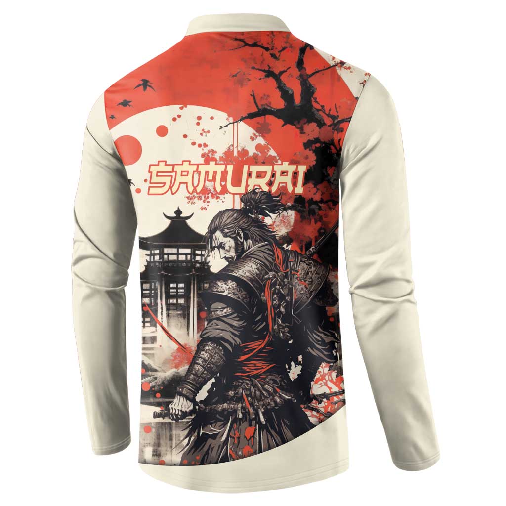 Samurai Warrior Japan Button Sweatshirt Red-blossomed Tree Classic Japanese Stylized LT14 - Polynesian Pride