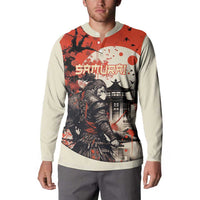 Samurai Warrior Japan Button Sweatshirt Red-blossomed Tree Classic Japanese Stylized LT14 - Polynesian Pride