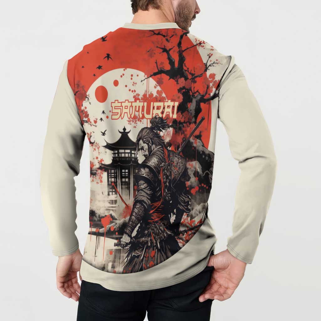 Samurai Warrior Japan Button Sweatshirt Red-blossomed Tree Classic Japanese Stylized LT14 - Polynesian Pride