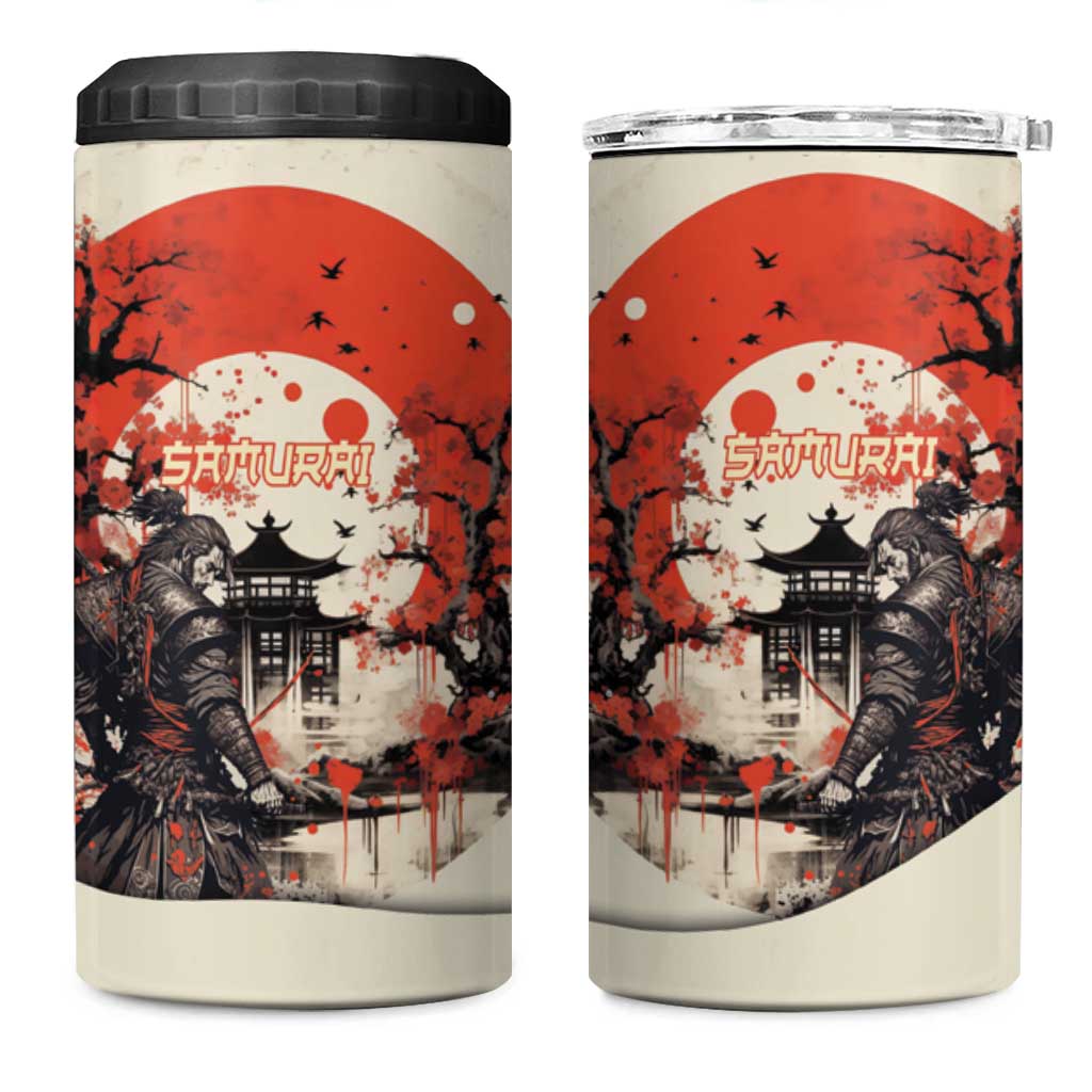 Samurai Warrior Japan 4 in 1 Can Cooler Tumbler Red-blossomed Tree Classic Japanese Stylized LT14 One Size: 16 oz Red - Polynesian Pride