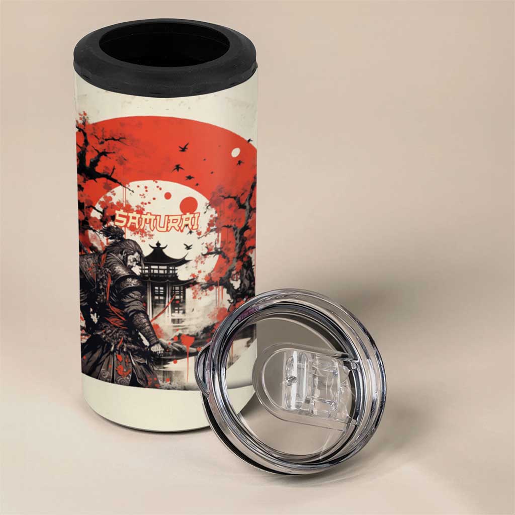 Samurai Warrior Japan 4 in 1 Can Cooler Tumbler Red-blossomed Tree Classic Japanese Stylized LT14 - Polynesian Pride