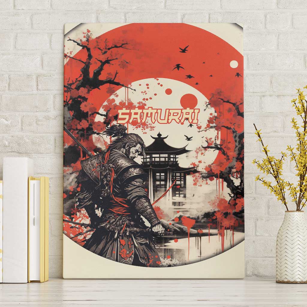 Samurai Warrior Japan Canvas Wall Art Red-blossomed Tree Classic Japanese Stylized LT14 Without Frame Red - Polynesian Pride