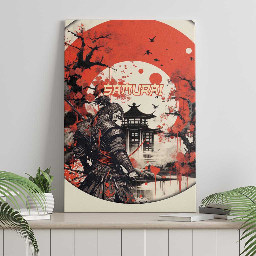Samurai Warrior Japan Canvas Wall Art Red-blossomed Tree Classic Japanese Stylized LT14 - Polynesian Pride