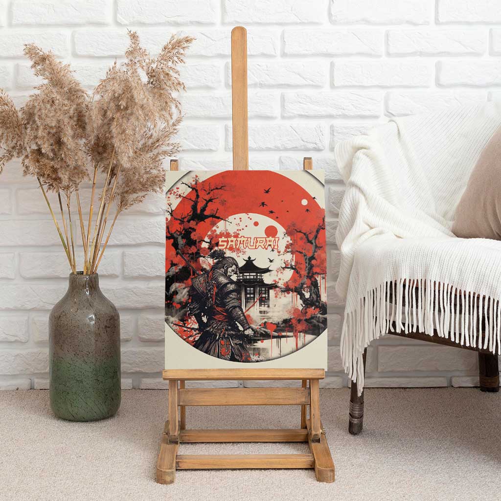 Samurai Warrior Japan Canvas Wall Art Red-blossomed Tree Classic Japanese Stylized LT14 - Polynesian Pride