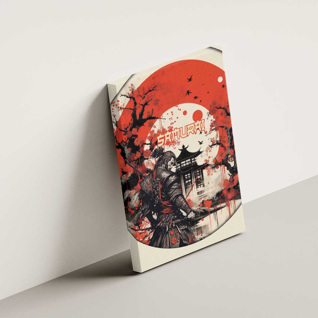 Samurai Warrior Japan Canvas Wall Art Red-blossomed Tree Classic Japanese Stylized LT14 - Polynesian Pride
