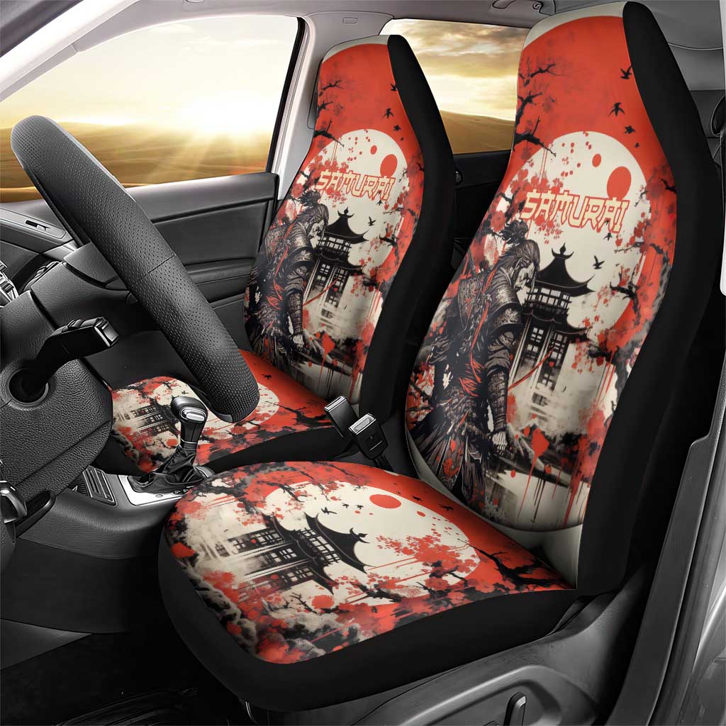 Samurai Warrior Japan Car Seat Cover Red-blossomed Tree Classic Japanese Stylized - Polynesian Pride