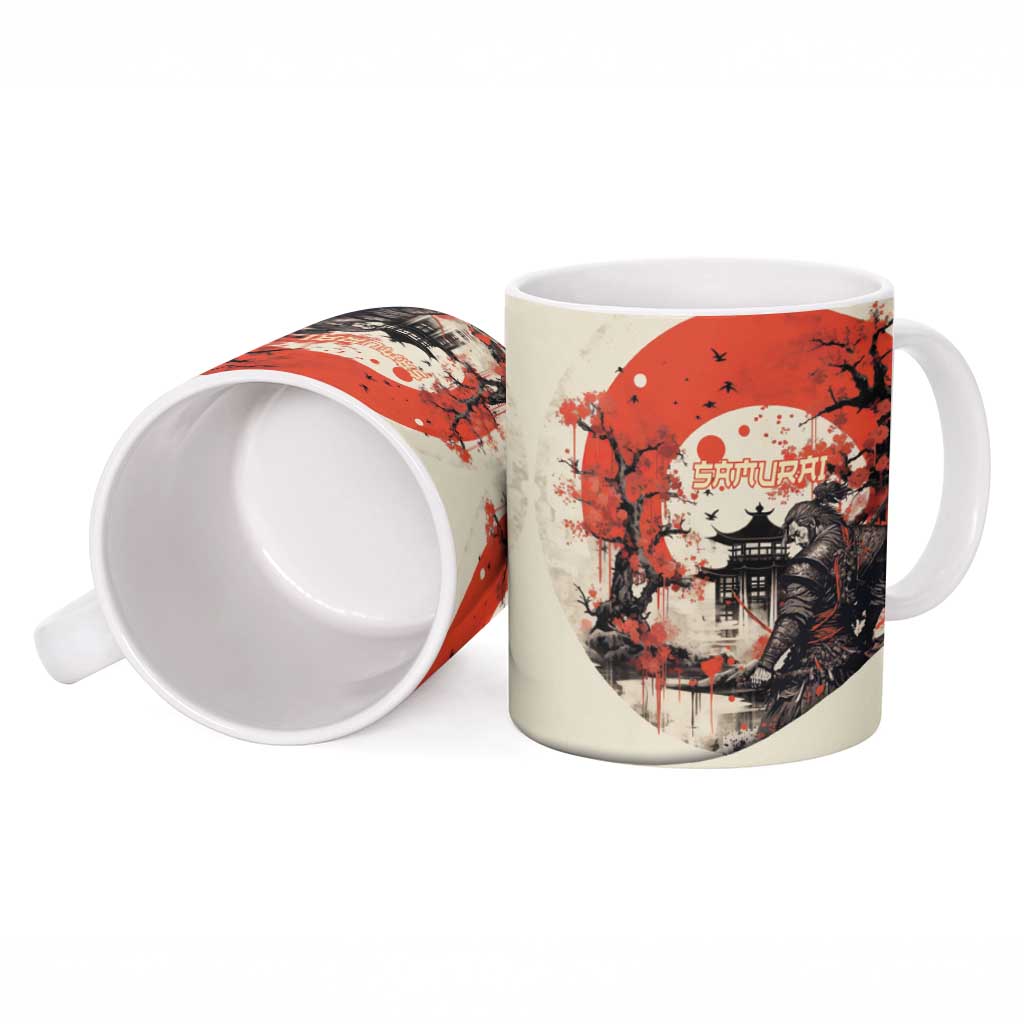 Samurai Warrior Japan Ceramic Mug Red-blossomed Tree Classic Japanese Stylized LT14 - Polynesian Pride