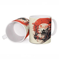 Samurai Warrior Japan Ceramic Mug Red-blossomed Tree Classic Japanese Stylized LT14 - Polynesian Pride