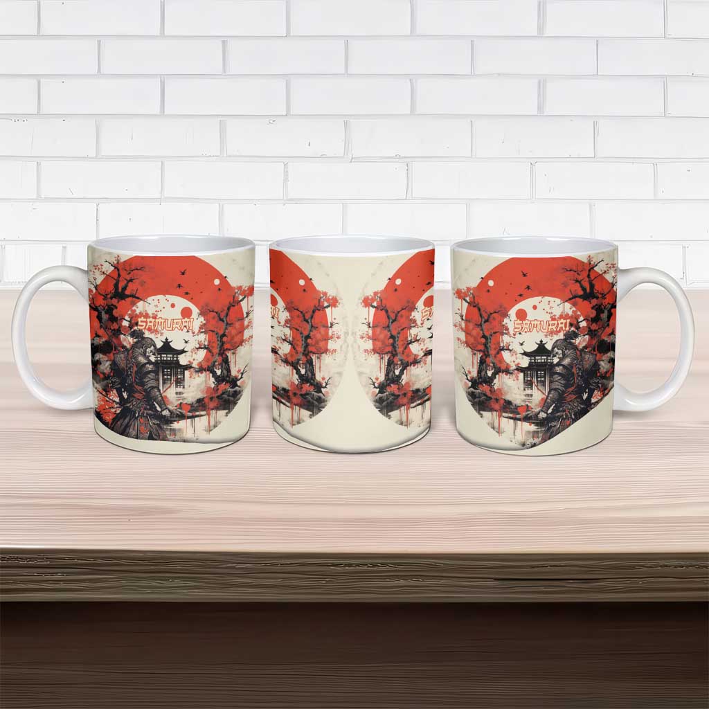 Samurai Warrior Japan Ceramic Mug Red-blossomed Tree Classic Japanese Stylized LT14 - Polynesian Pride