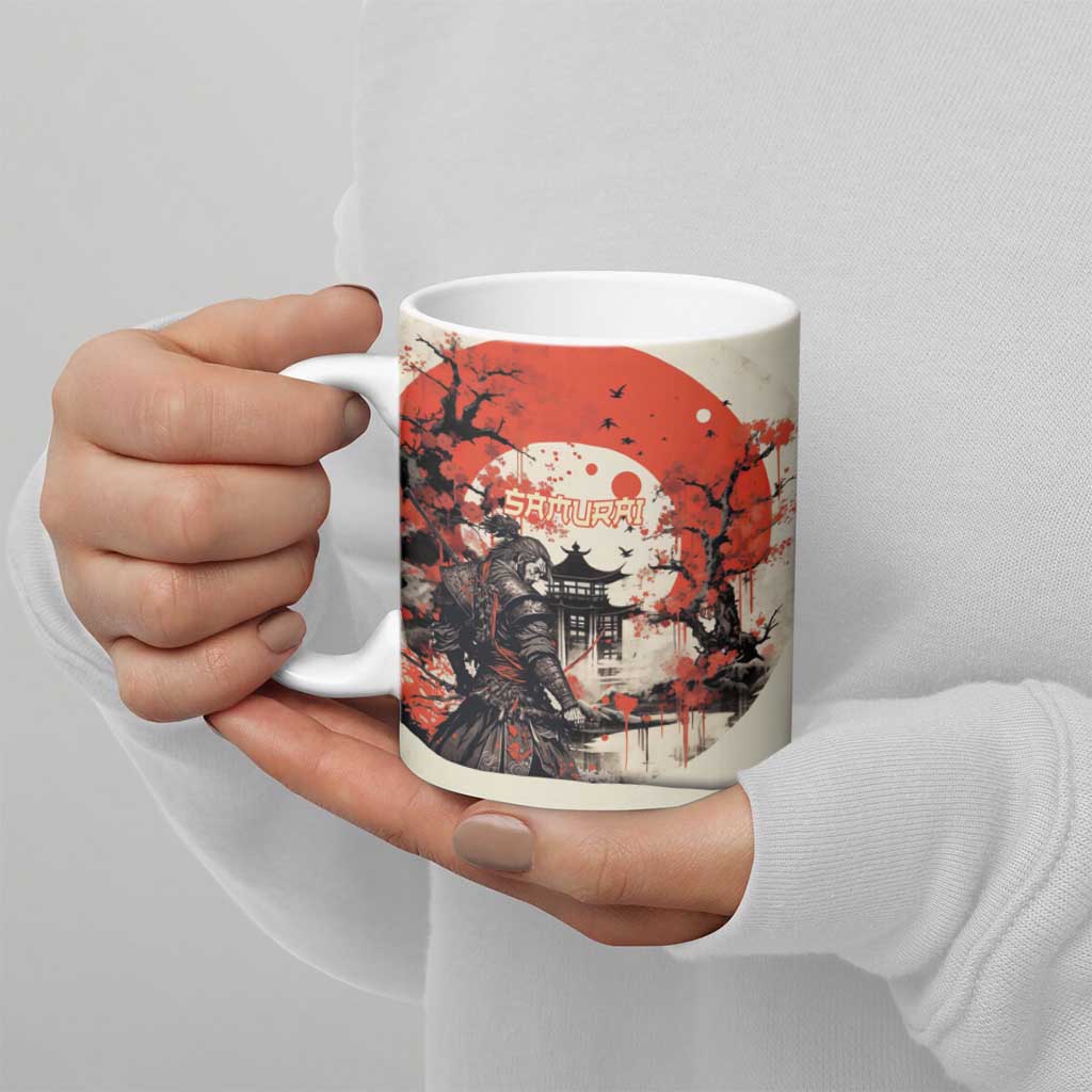 Samurai Warrior Japan Ceramic Mug Red-blossomed Tree Classic Japanese Stylized LT14 - Polynesian Pride