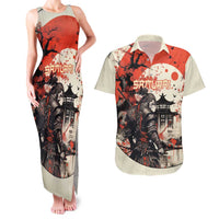 Samurai Warrior Japan Couples Matching Tank Maxi Dress and Hawaiian Shirt Red-blossomed Tree Classic Japanese Stylized - Polynesian Pride