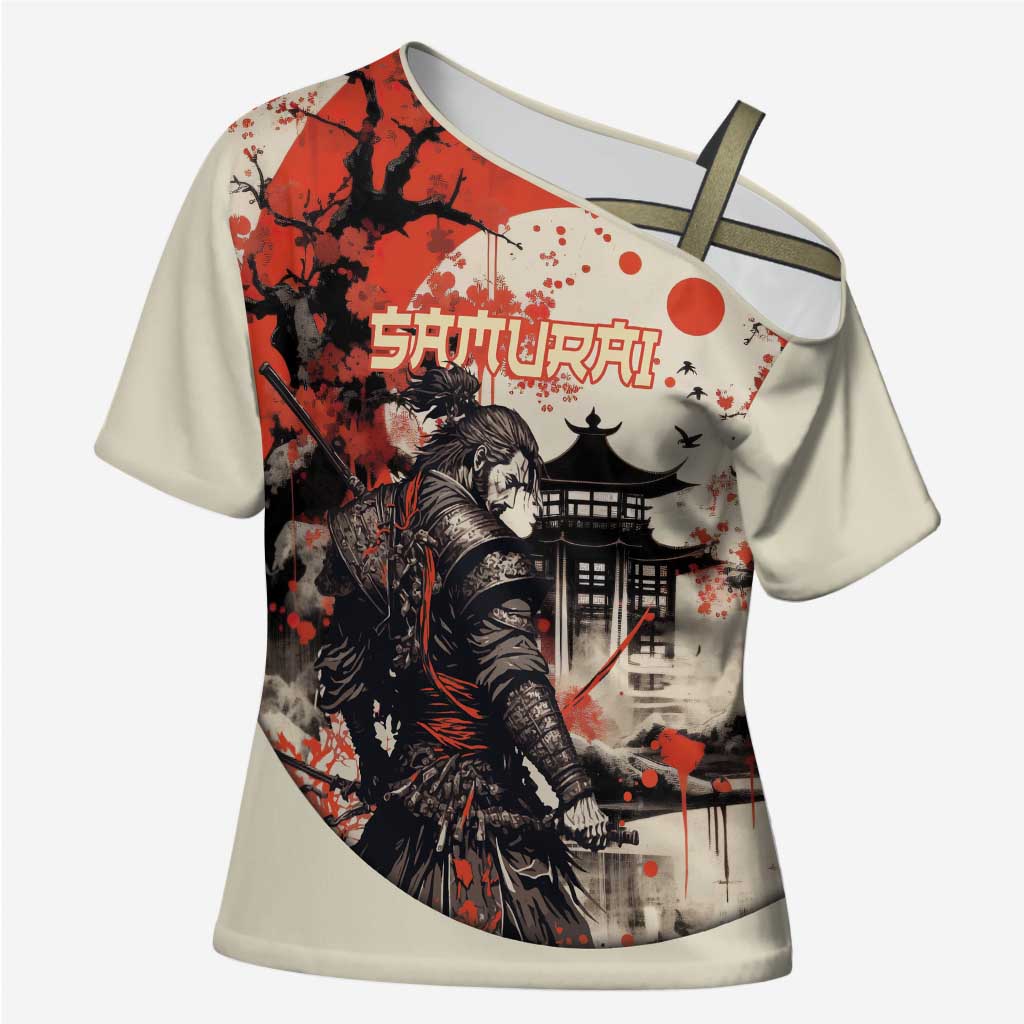 Samurai Warrior Japan Cross Shoulder Shirt Red-blossomed Tree Classic Japanese Stylized LT14 Female Red - Polynesian Pride