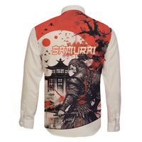 Samurai Warrior Japan Family Matching Off The Shoulder Long Sleeve Dress and Hawaiian Shirt Red-blossomed Tree Classic Japanese Stylized - Polynesian Pride