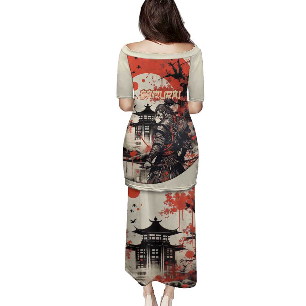 Samurai Warrior Japan Family Matching Puletasi and Hawaiian Shirt Red-blossomed Tree Classic Japanese Stylized - Polynesian Pride