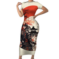 Samurai Warrior Japan Family Matching Short Sleeve Bodycon Dress and Hawaiian Shirt Red-blossomed Tree Classic Japanese Stylized - Polynesian Pride