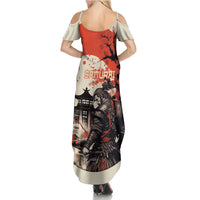 Samurai Warrior Japan Family Matching Summer Maxi Dress and Hawaiian Shirt Red-blossomed Tree Classic Japanese Stylized - Polynesian Pride