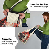 Samurai Warrior Japan Grocery Bag Red-blossomed Tree Classic Japanese Stylized - Polynesian Pride