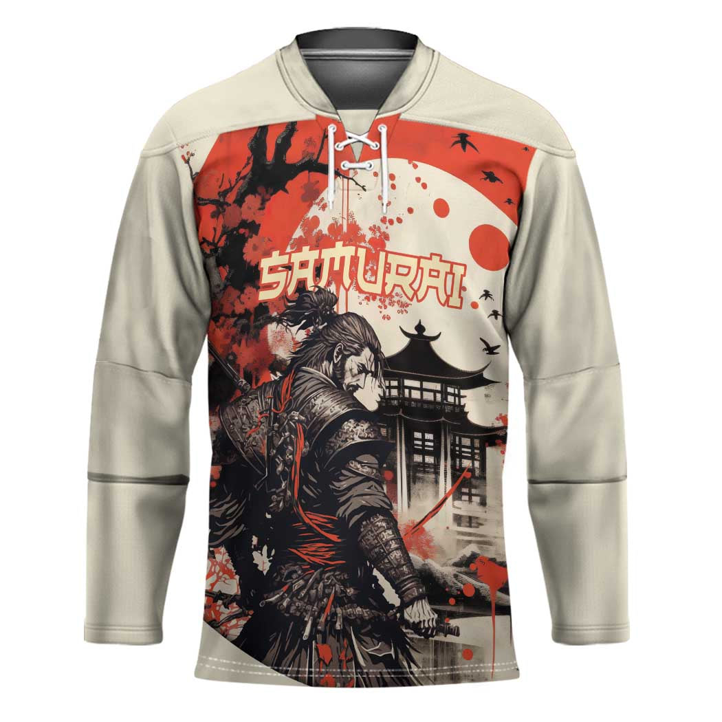 Samurai Warrior Japan Hockey Jersey Red-blossomed Tree Classic Japanese Stylized - Polynesian Pride