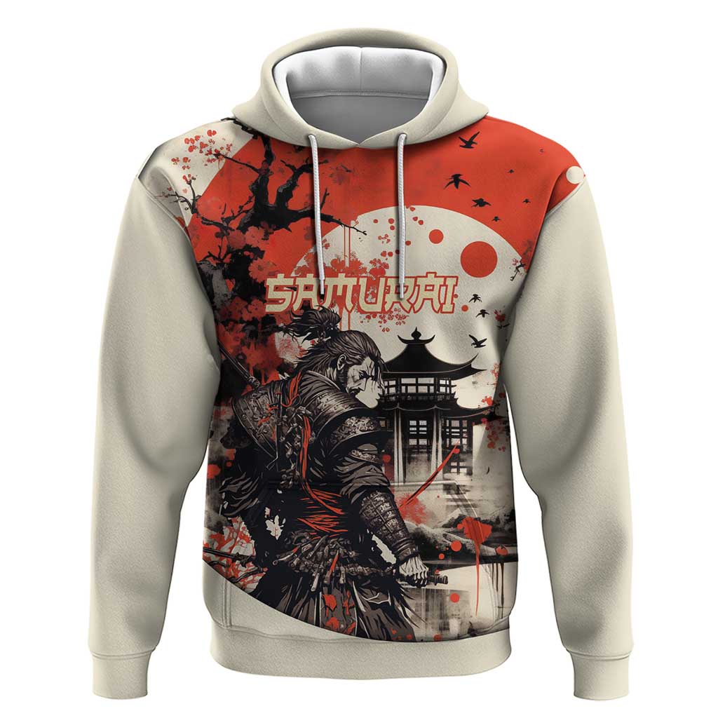 Samurai Warrior Japan Hoodie Red-blossomed Tree Classic Japanese Stylized - Polynesian Pride