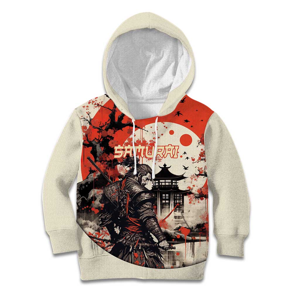 Samurai Warrior Japan Kid Hoodie Red-blossomed Tree Classic Japanese Stylized - Polynesian Pride