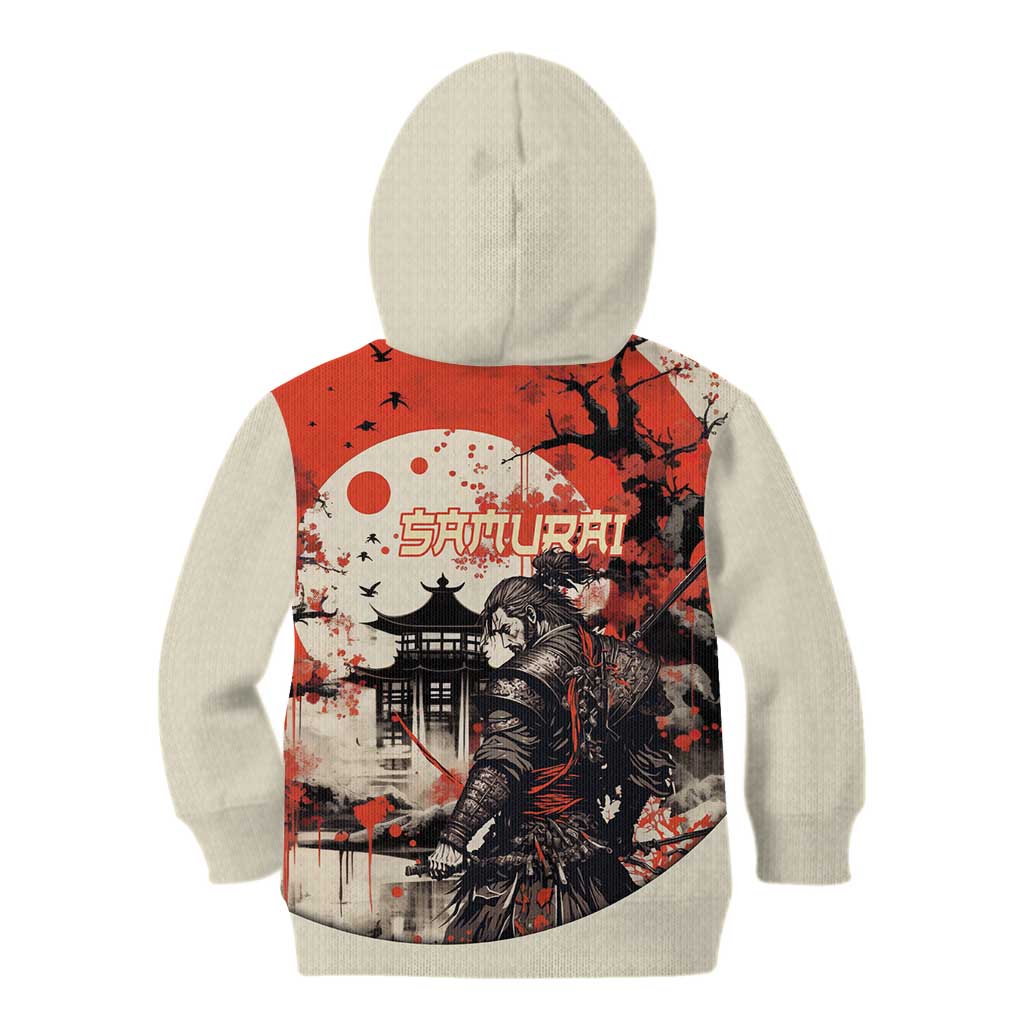 Samurai Warrior Japan Kid Hoodie Red-blossomed Tree Classic Japanese Stylized - Polynesian Pride