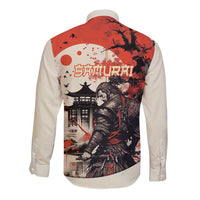 Samurai Warrior Japan Long Sleeve Button Shirt Red-blossomed Tree Classic Japanese Stylized LT14 - Polynesian Pride