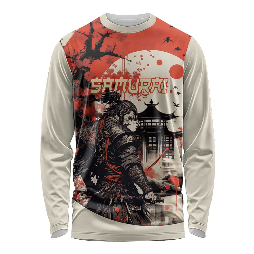 Samurai Warrior Japan Long Sleeve Shirt Red-blossomed Tree Classic Japanese Stylized - Polynesian Pride