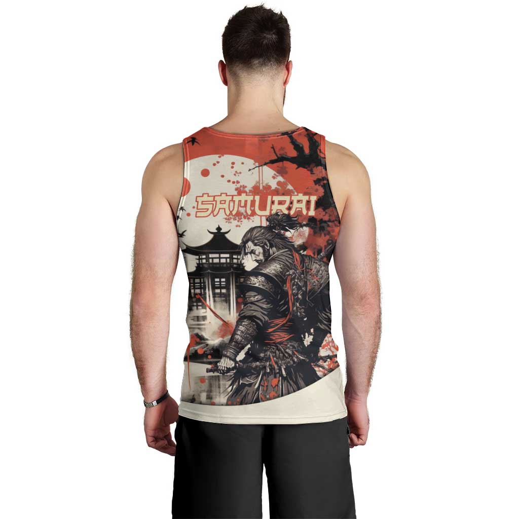 Samurai Warrior Japan Men Tank Top Red-blossomed Tree Classic Japanese Stylized LT14 - Polynesian Pride