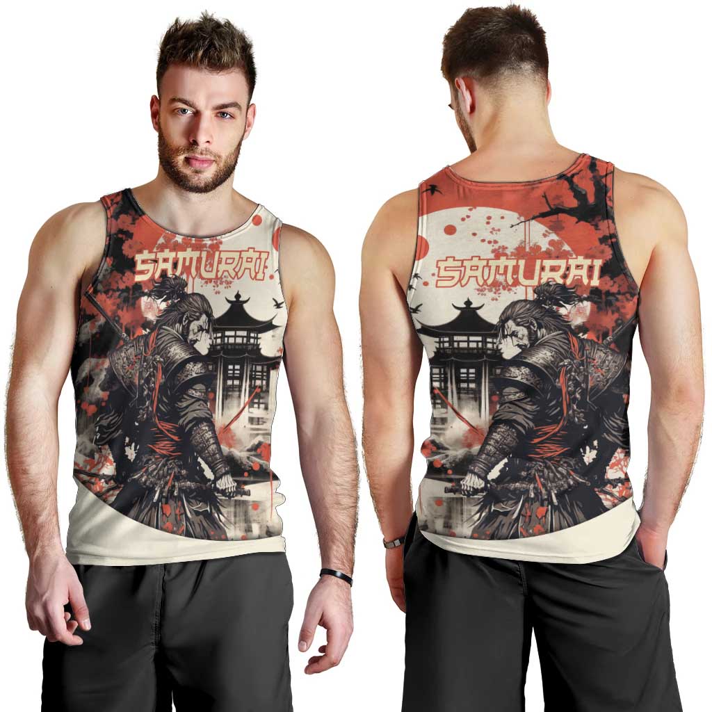 Samurai Warrior Japan Men Tank Top Red-blossomed Tree Classic Japanese Stylized LT14 - Polynesian Pride