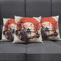 Samurai Warrior Japan Pillow Cover Red-blossomed Tree Classic Japanese Stylized - Polynesian Pride