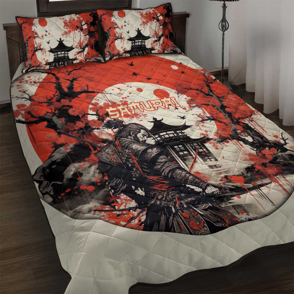 Samurai Warrior Japan Quilt Bed Set Red-blossomed Tree Classic Japanese Stylized - Polynesian Pride
