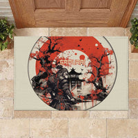 Samurai Warrior Japan Rubber Doormat Red-blossomed Tree Classic Japanese Stylized LT14 Red - Polynesian Pride
