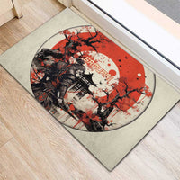 Samurai Warrior Japan Rubber Doormat Red-blossomed Tree Classic Japanese Stylized LT14 - Polynesian Pride