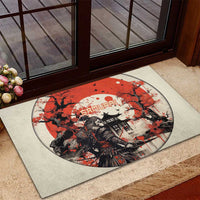 Samurai Warrior Japan Rubber Doormat Red-blossomed Tree Classic Japanese Stylized LT14 - Polynesian Pride