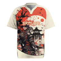 Samurai Warrior Japan Rugby Jersey Red-blossomed Tree Classic Japanese Stylized LT14 Red - Polynesian Pride