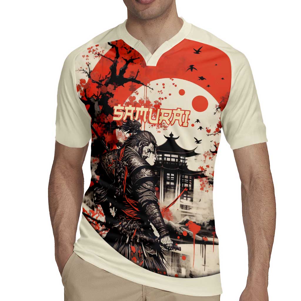 Samurai Warrior Japan Rugby Jersey Red-blossomed Tree Classic Japanese Stylized LT14 - Polynesian Pride