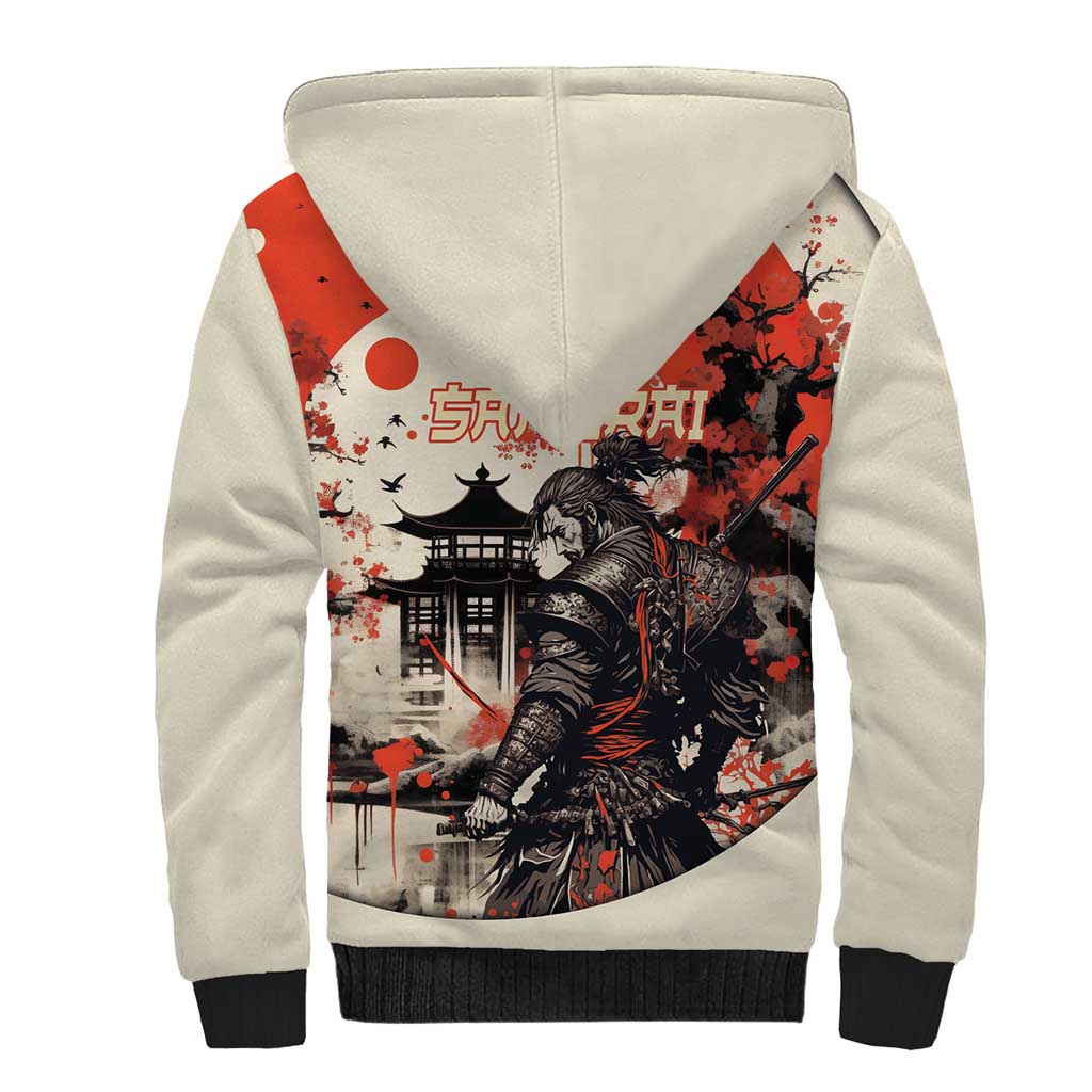 Samurai Warrior Japan Sherpa Hoodie Red-blossomed Tree Classic Japanese Stylized LT14 - Polynesian Pride