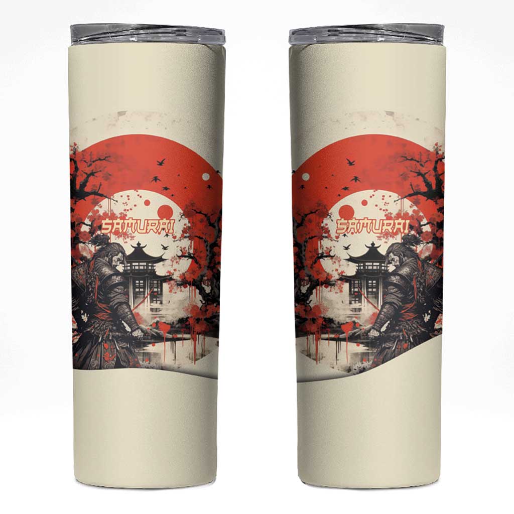 Samurai Warrior Japan Skinny Tumbler Red-blossomed Tree Classic Japanese Stylized - Polynesian Pride
