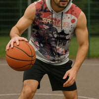 Samurai Warrior Japan Sleeveless Hoodie Red-blossomed Tree Classic Japanese Stylized LT14 - Polynesian Pride