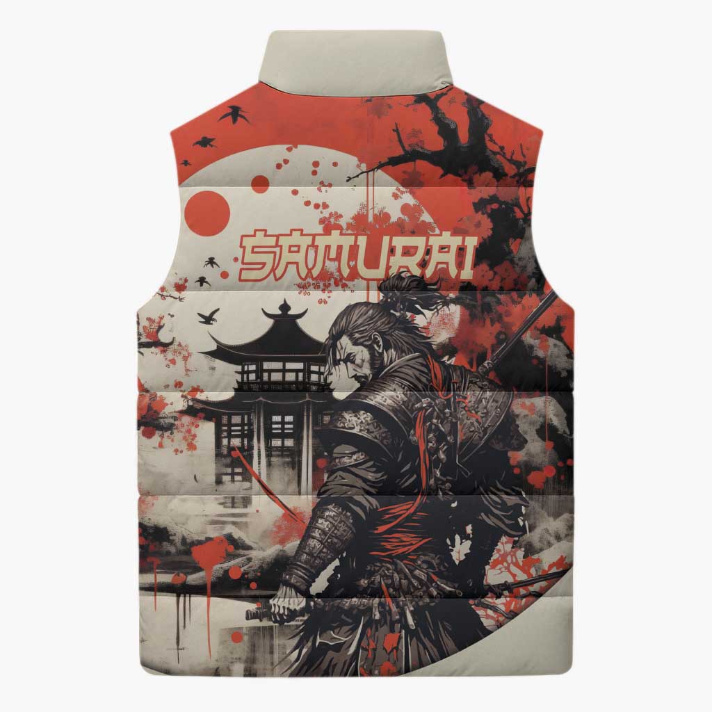 Samurai Warrior Japan Sleeveless Puffer Jacket Red-blossomed Tree Classic Japanese Stylized LT14 - Polynesian Pride