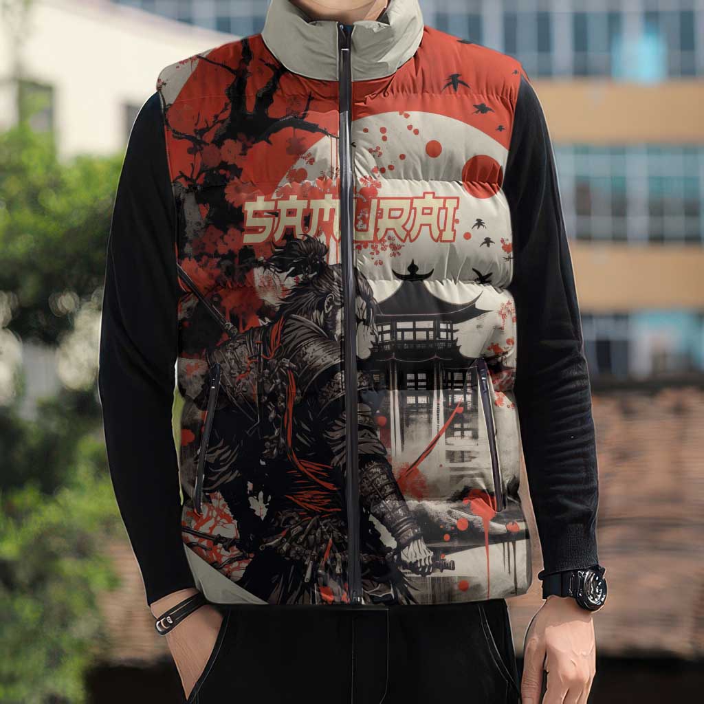 Samurai Warrior Japan Sleeveless Puffer Jacket Red-blossomed Tree Classic Japanese Stylized LT14 - Polynesian Pride