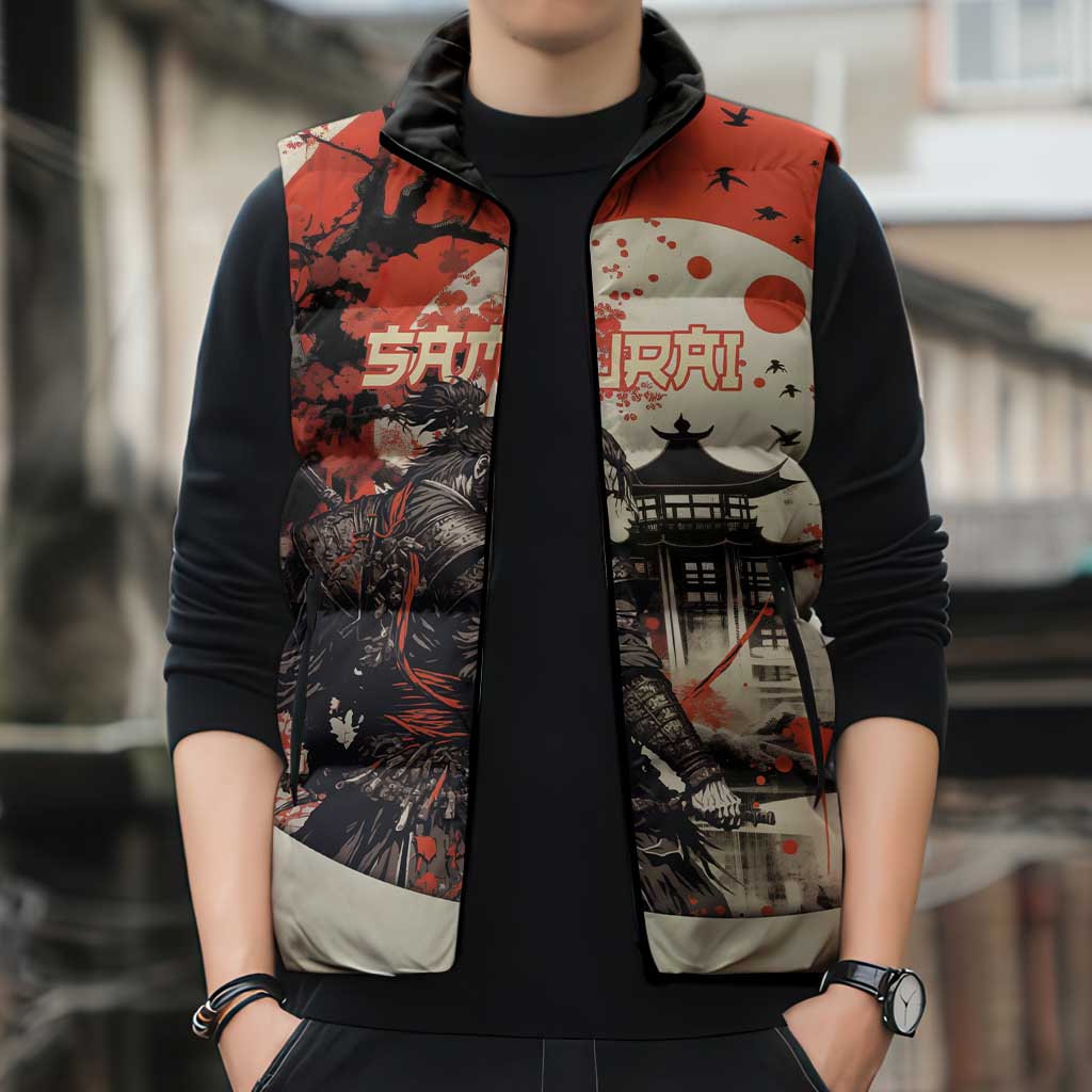 Samurai Warrior Japan Sleeveless Puffer Jacket Red-blossomed Tree Classic Japanese Stylized LT14 - Polynesian Pride