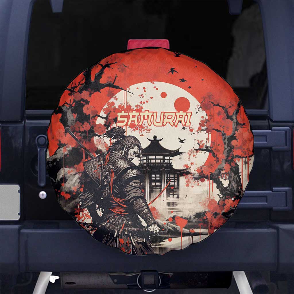 Samurai Warrior Japan Spare Tire Cover Red-blossomed Tree Classic Japanese Stylized - Polynesian Pride