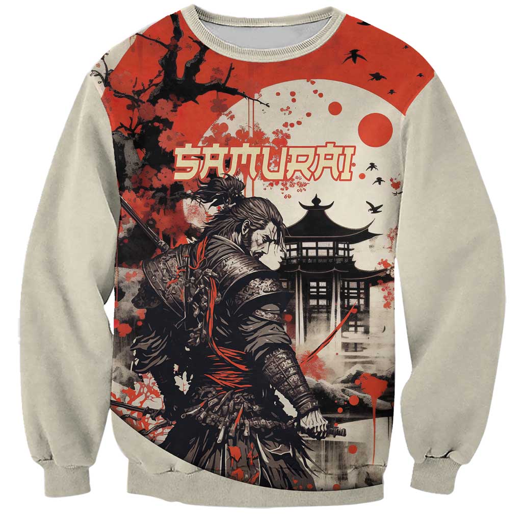 Samurai Warrior Japan Sweatshirt Red-blossomed Tree Classic Japanese Stylized LT14 Unisex Red - Polynesian Pride
