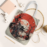 Samurai Warrior Japan Tote Bag Red-blossomed Tree Classic Japanese Stylized - Polynesian Pride