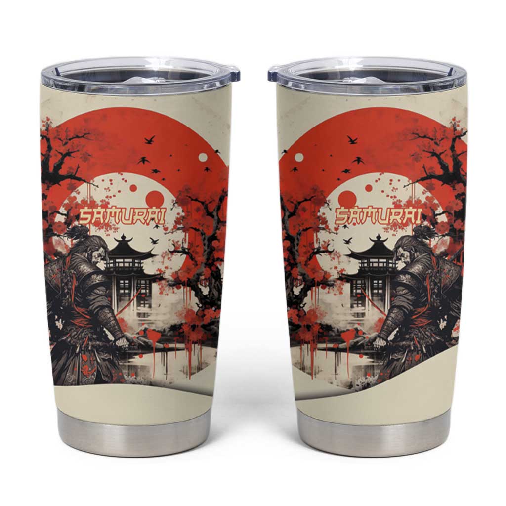 Samurai Warrior Japan Tumbler Cup Red-blossomed Tree Classic Japanese Stylized - Polynesian Pride
