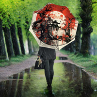 Samurai Warrior Japan Umbrella Red-blossomed Tree Classic Japanese Stylized - Polynesian Pride