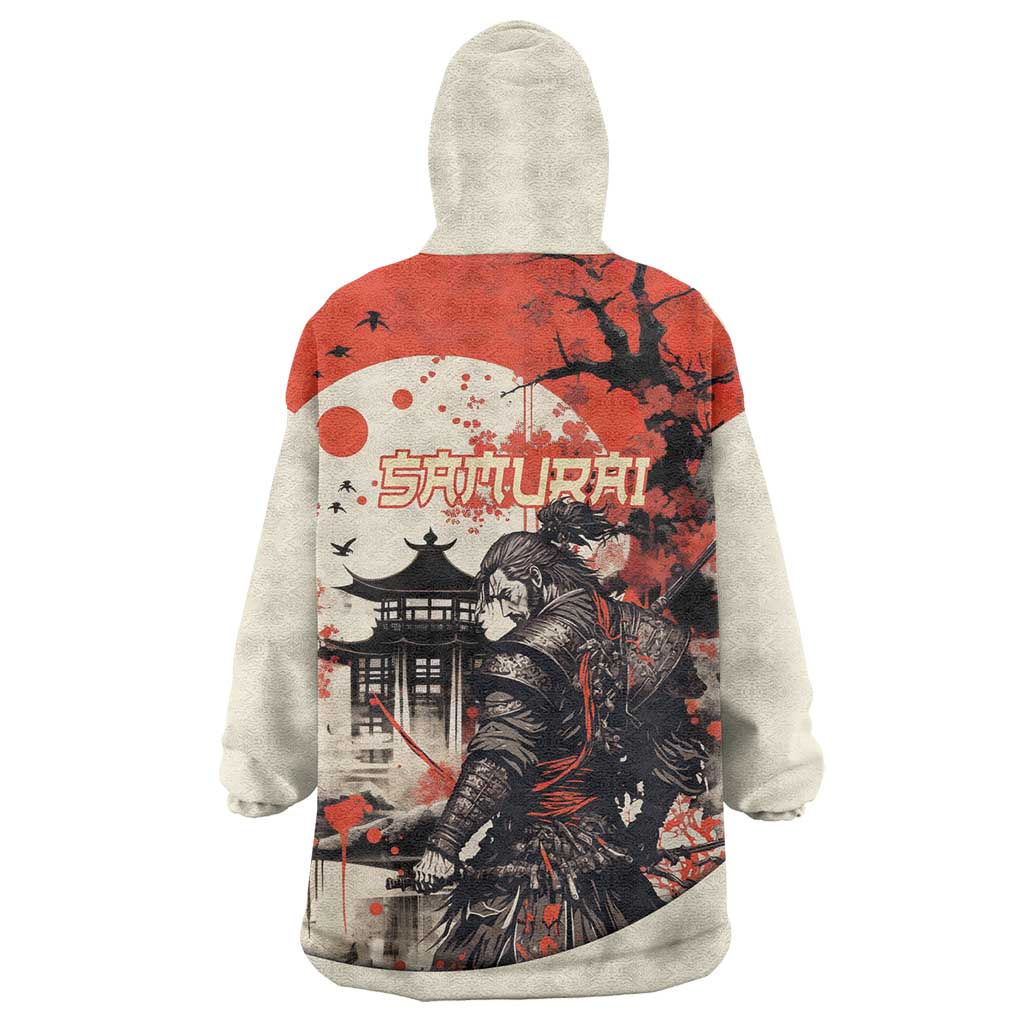 Samurai Warrior Japan Wearable Blanket Hoodie Red-blossomed Tree Classic Japanese Stylized LT14 - Polynesian Pride