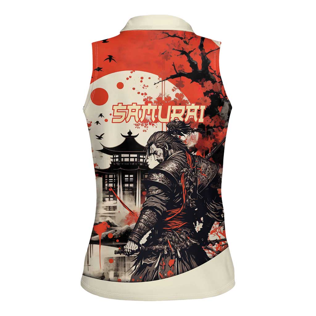Samurai Warrior Japan Women Sleeveless Polo Shirt Red-blossomed Tree Classic Japanese Stylized LT14 - Polynesian Pride